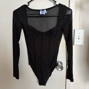 Princess Polly Black Mesh Long Sleeve Bodysuit